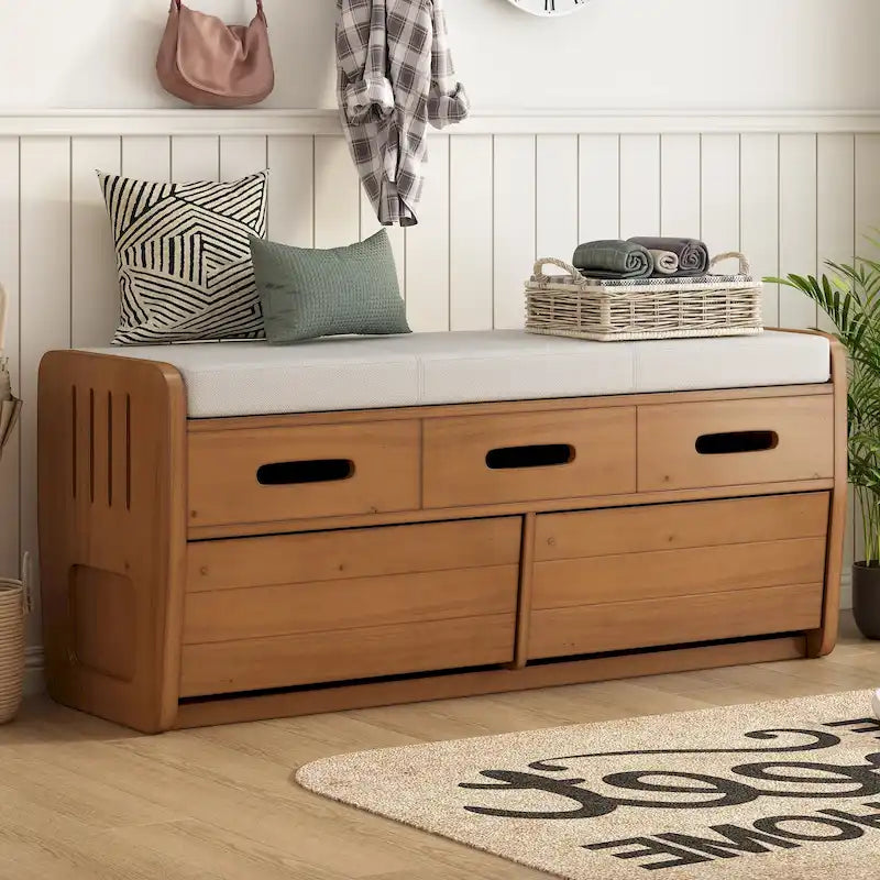 Storage Bench with 2 Drawers and Hidden Storage Space