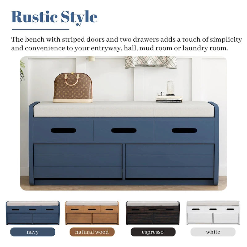 Storage Bench with 2 Drawers and Hidden Storage Space