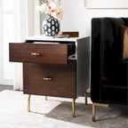 2-Drawer Nightstand with Walnut Finish and Gold Pulls