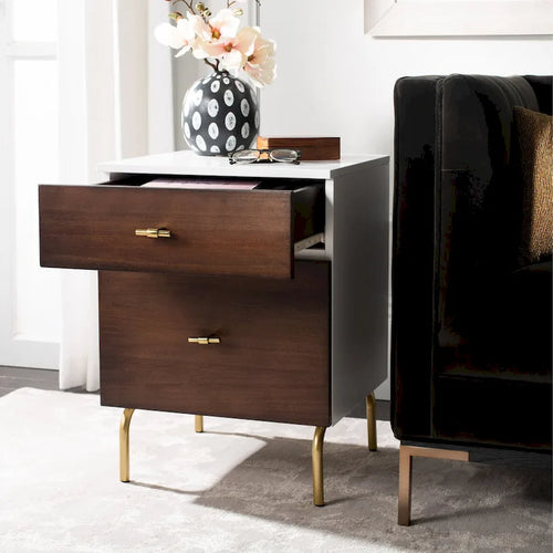 2-Drawer Nightstand with Walnut Finish and Gold Pulls