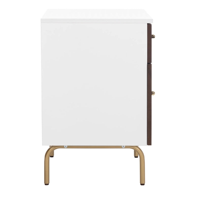 2-Drawer Nightstand with Walnut Finish and Gold Pulls