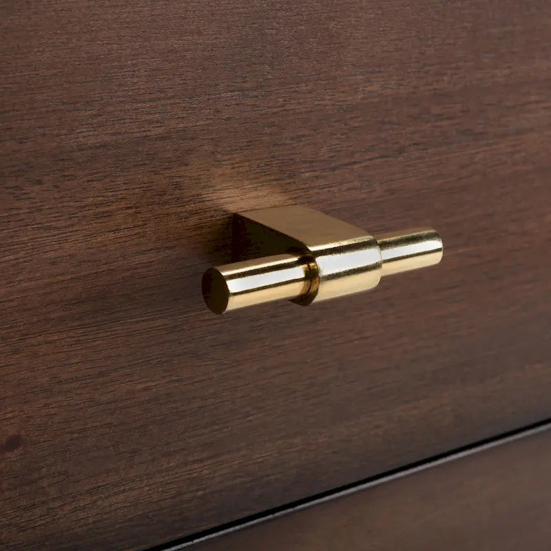 2-Drawer Nightstand with Walnut Finish and Gold Pulls