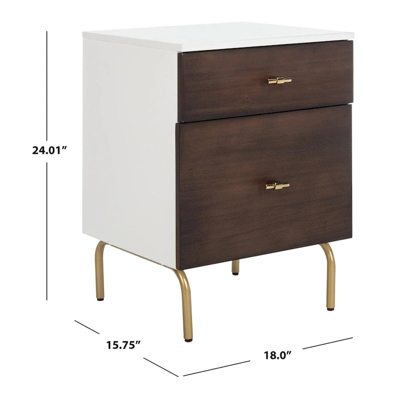 2-Drawer Nightstand with Walnut Finish and Gold Pulls