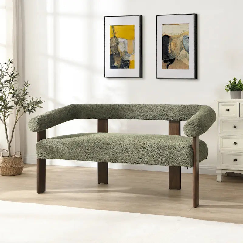 Round Armrest Loveseat with Rubberwood Frame