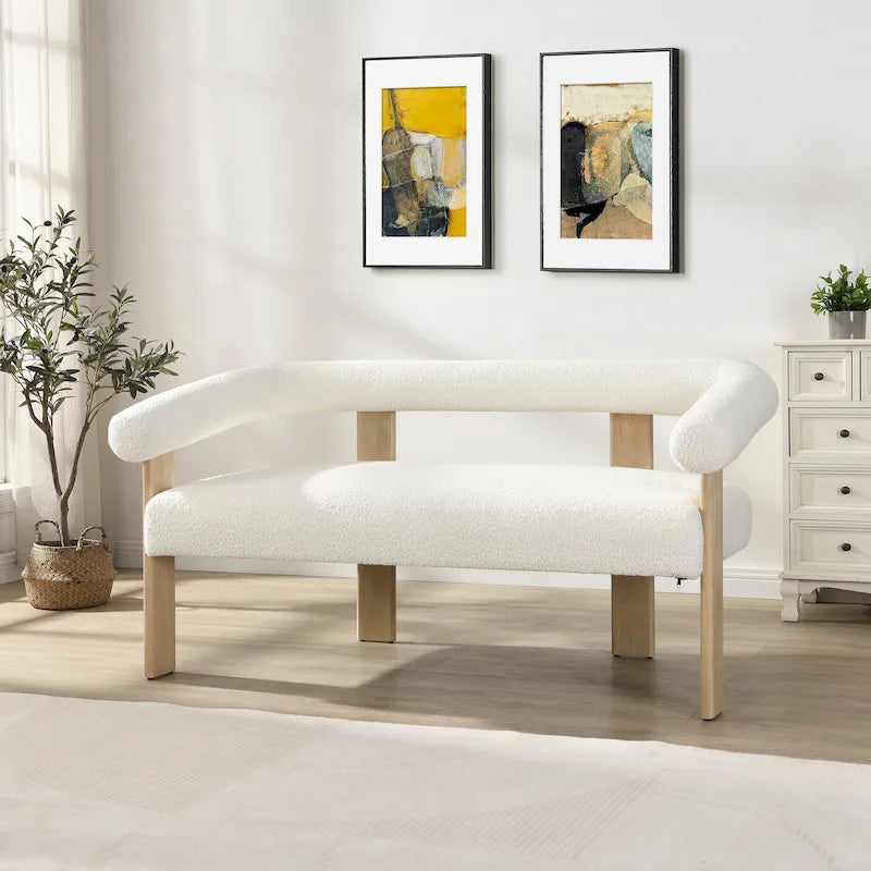 Round Armrest Loveseat with Rubberwood Frame