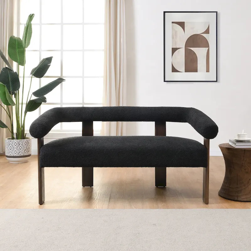 Round Armrest Loveseat with Rubberwood Frame