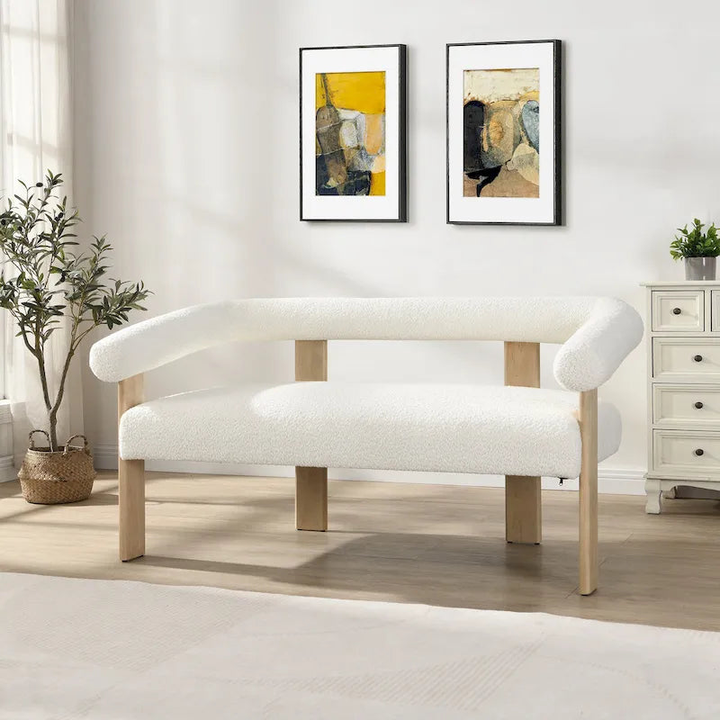 Round Armrest Loveseat with Rubberwood Frame