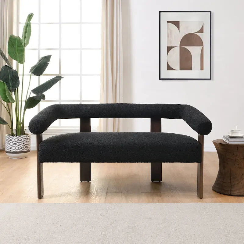 Round Armrest Loveseat with Rubberwood Frame