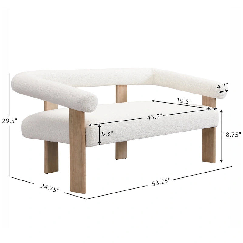 Round Armrest Loveseat with Rubberwood Frame