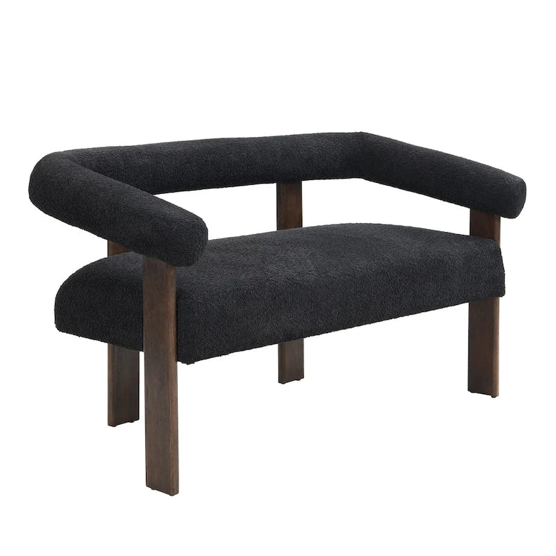 Round Armrest Loveseat with Rubberwood Frame