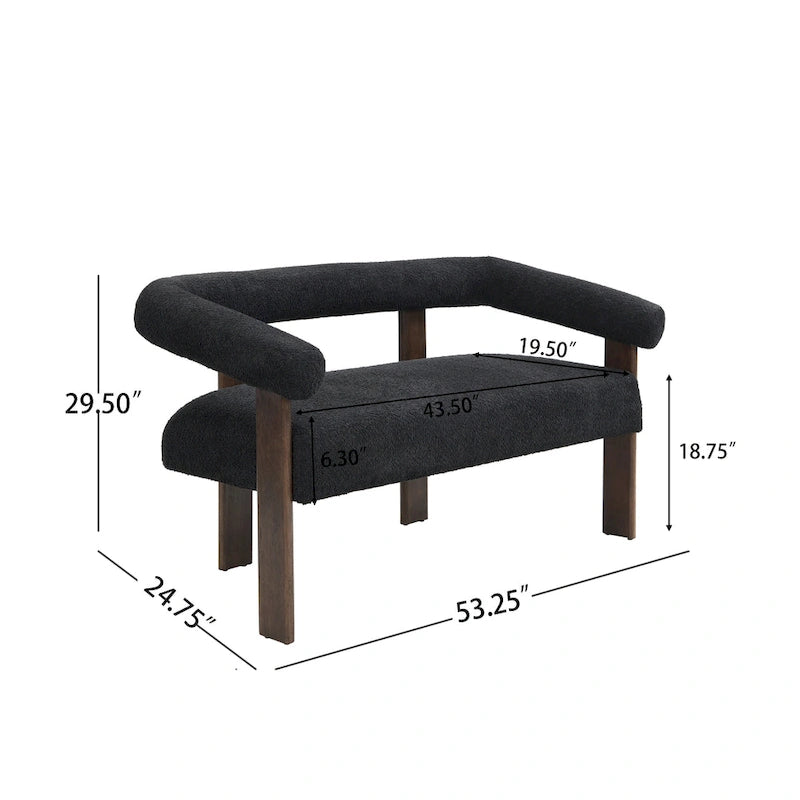 Round Armrest Loveseat with Rubberwood Frame