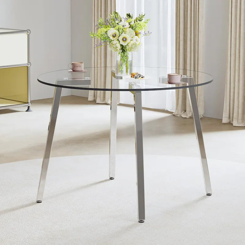 Tempered Glass Dining Table with Metal Frame