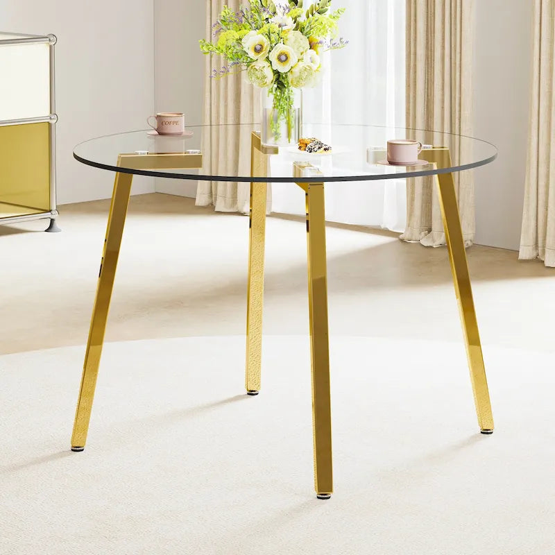 Tempered Glass Dining Table with Metal Frame
