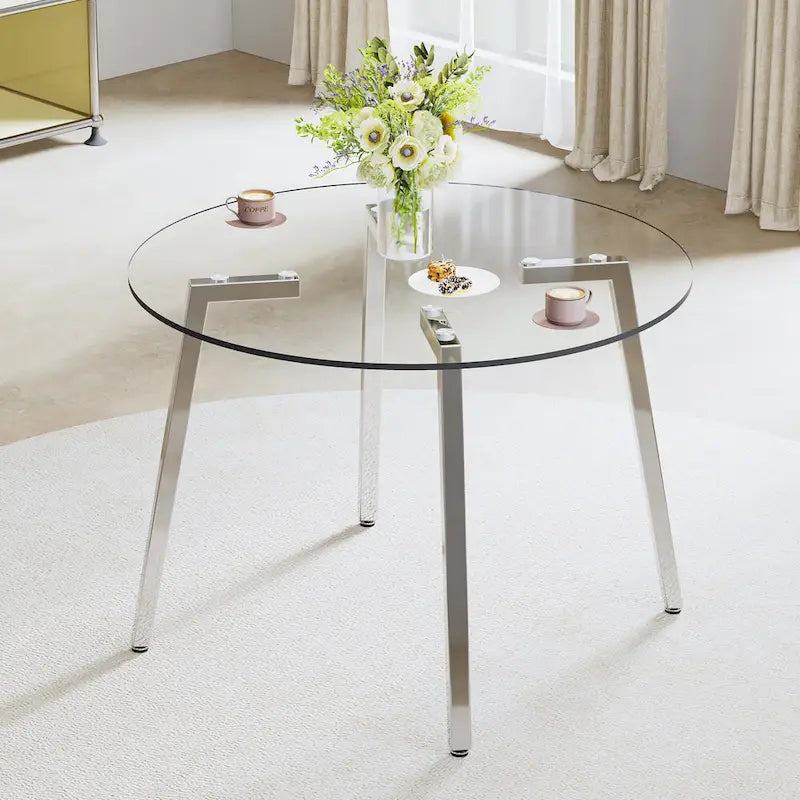 Tempered Glass Dining Table with Metal Frame
