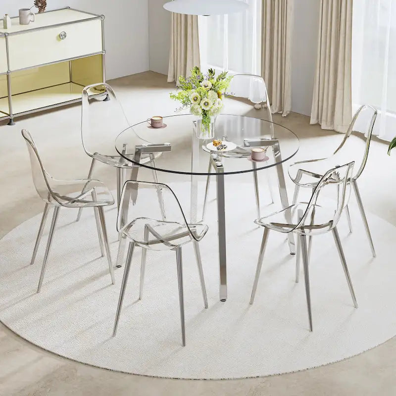 Tempered Glass Dining Table with Metal Frame