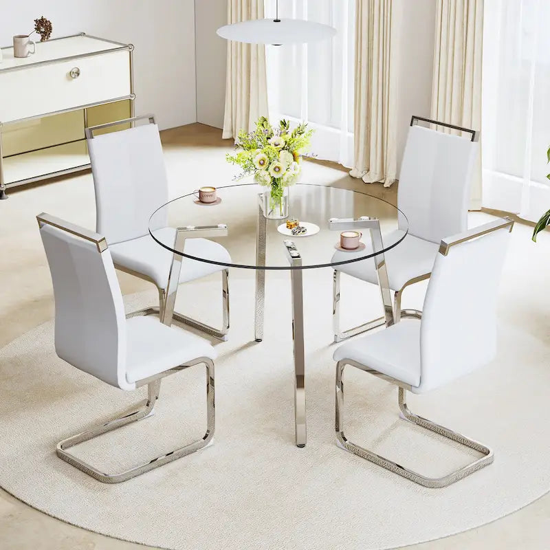 Tempered Glass Dining Table with Metal Frame