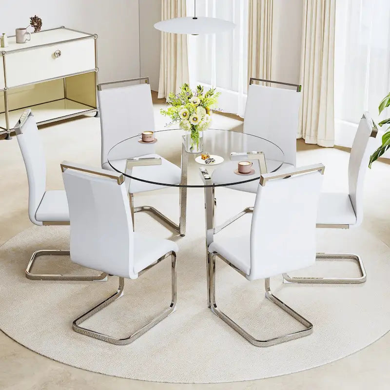 Tempered Glass Dining Table with Metal Frame
