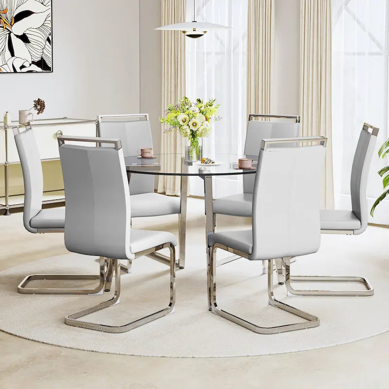 Tempered Glass Dining Table with Metal Frame