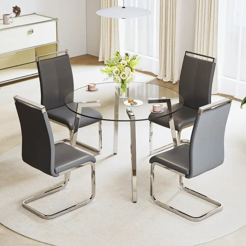 Tempered Glass Dining Table with Metal Frame