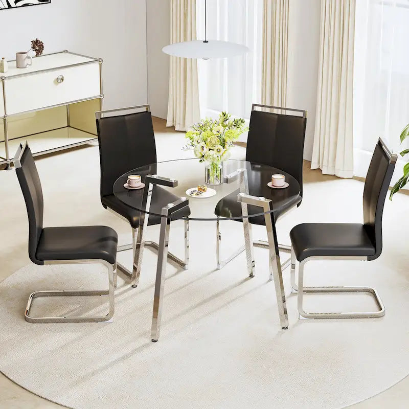 Tempered Glass Dining Table with Metal Frame