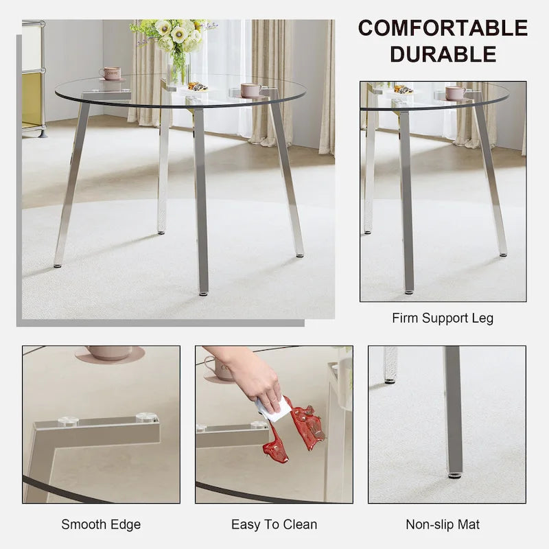 Tempered Glass Dining Table with Metal Frame