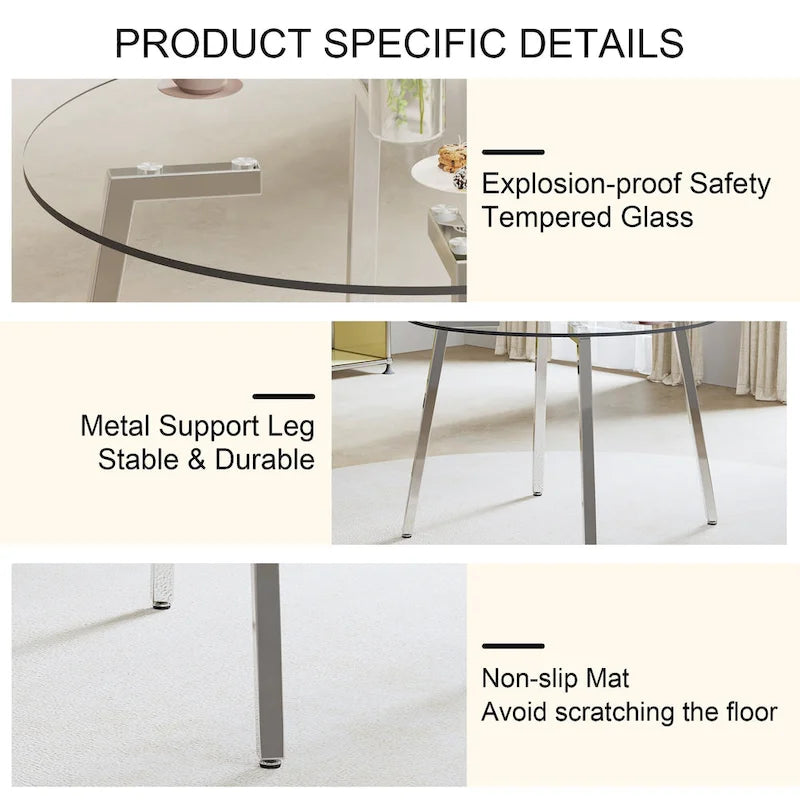 Tempered Glass Dining Table with Metal Frame