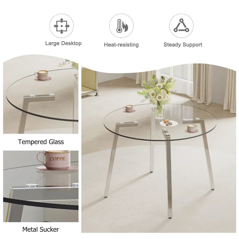 Tempered Glass Dining Table with Metal Frame