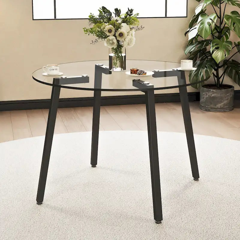 Tempered Glass Dining Table with Metal Frame