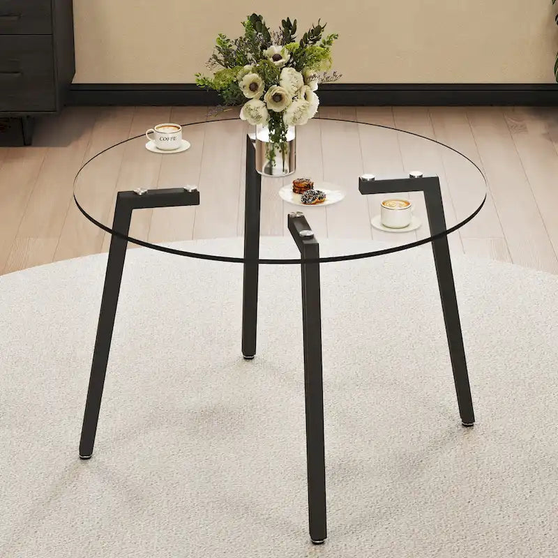 Tempered Glass Dining Table with Metal Frame