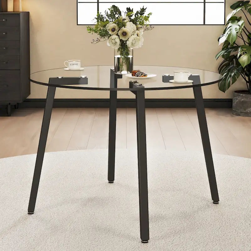 Tempered Glass Dining Table with Metal Frame