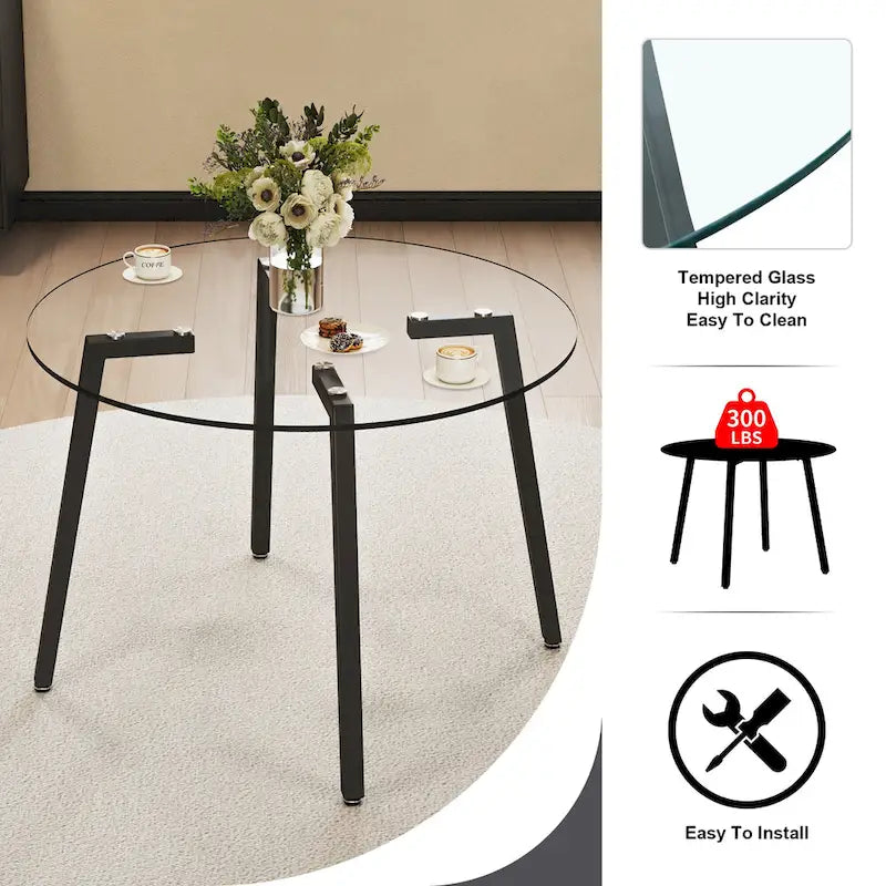 Tempered Glass Dining Table with Metal Frame