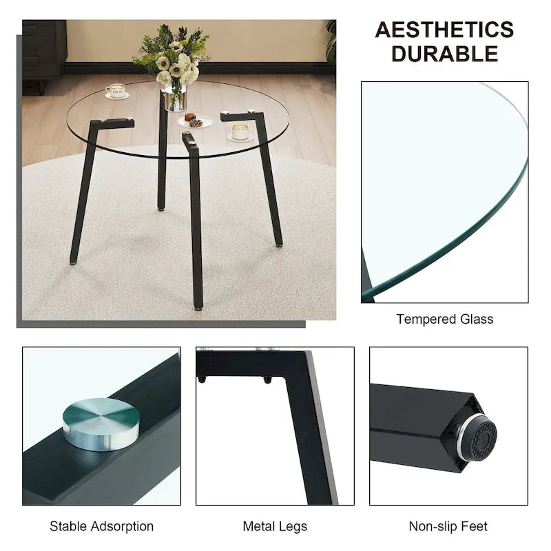Tempered Glass Dining Table with Metal Frame