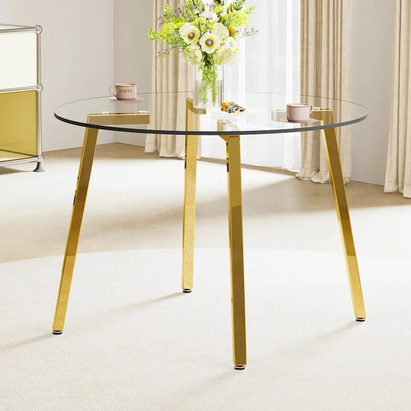 Tempered Glass Dining Table with Metal Frame