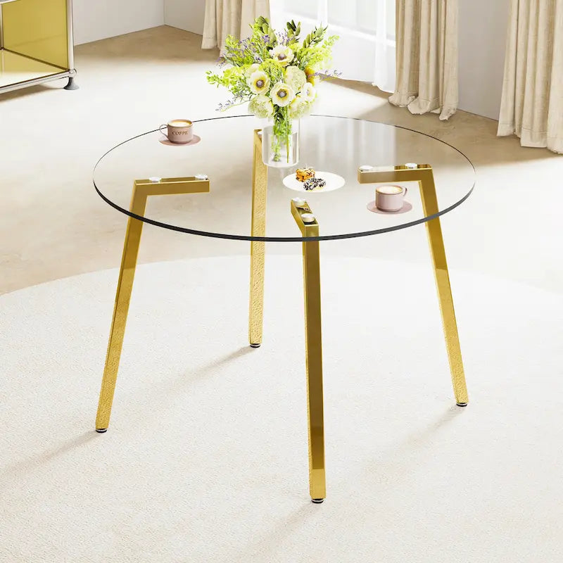 Tempered Glass Dining Table with Metal Frame