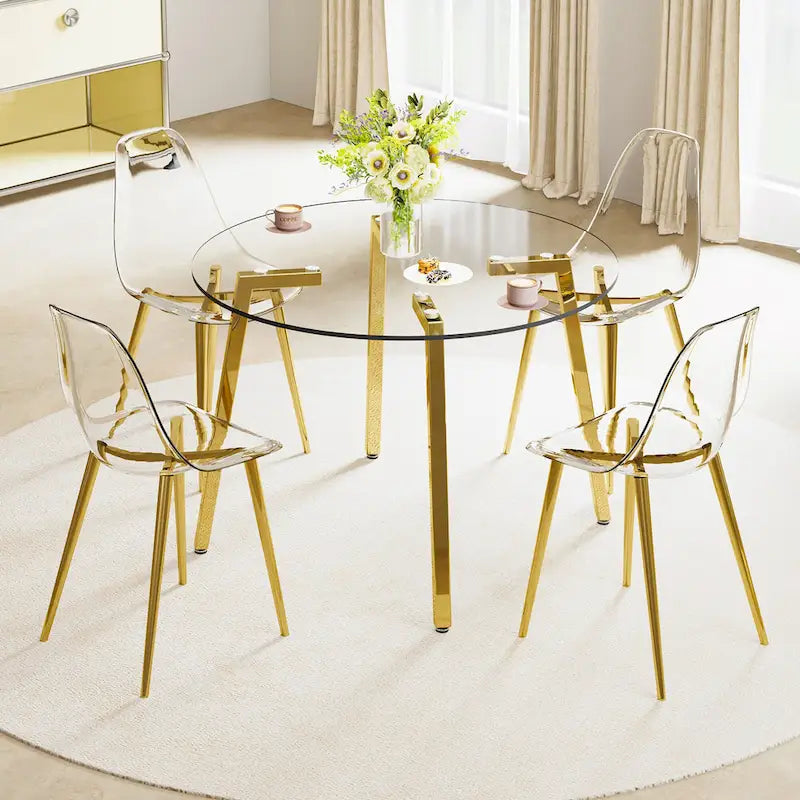 Tempered Glass Dining Table with Metal Frame