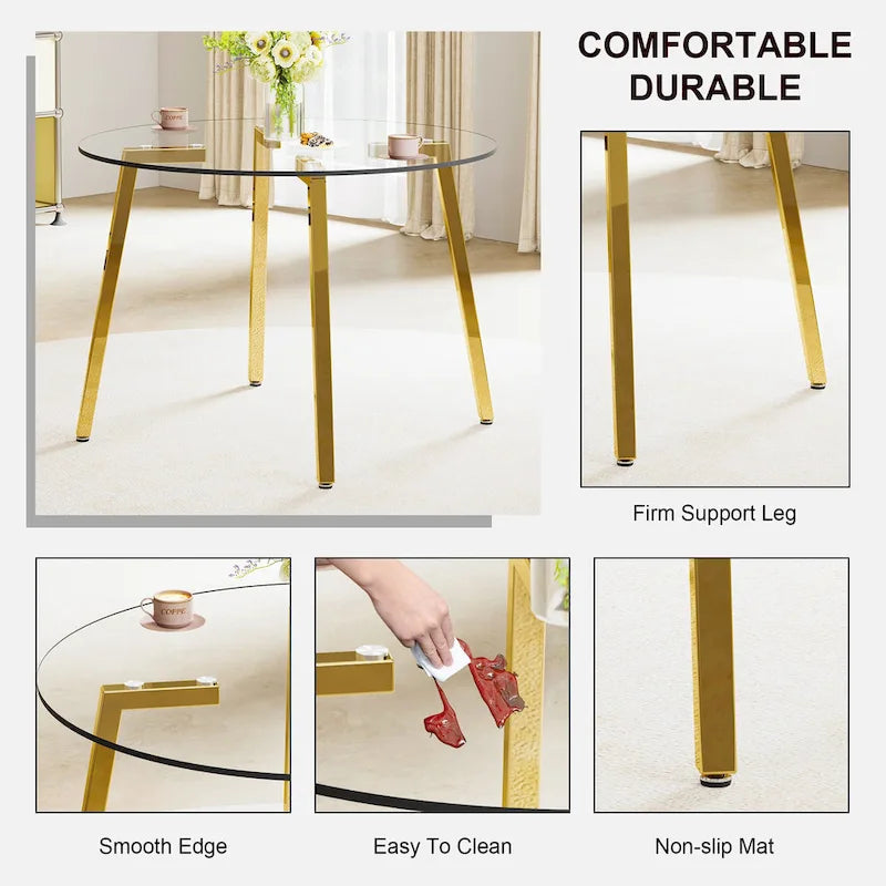 Tempered Glass Dining Table with Metal Frame