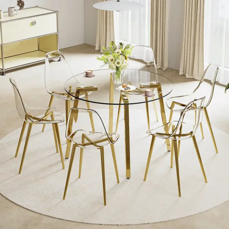Tempered Glass Dining Table with Metal Frame