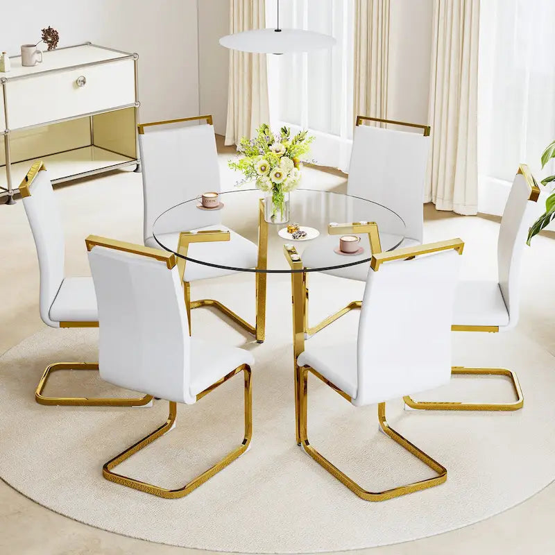 Tempered Glass Dining Table with Metal Frame