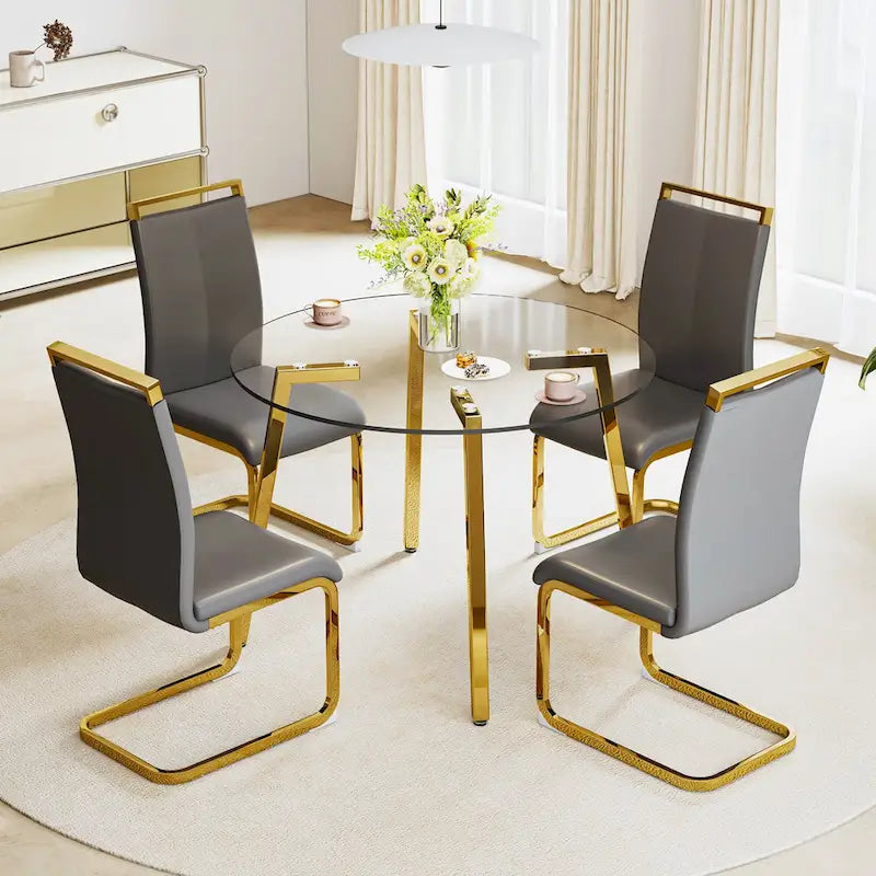 Tempered Glass Dining Table with Metal Frame