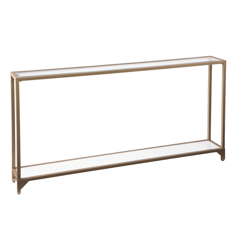 56-Inch Glass Top Console Table with Metal Frame and Lower Shelf