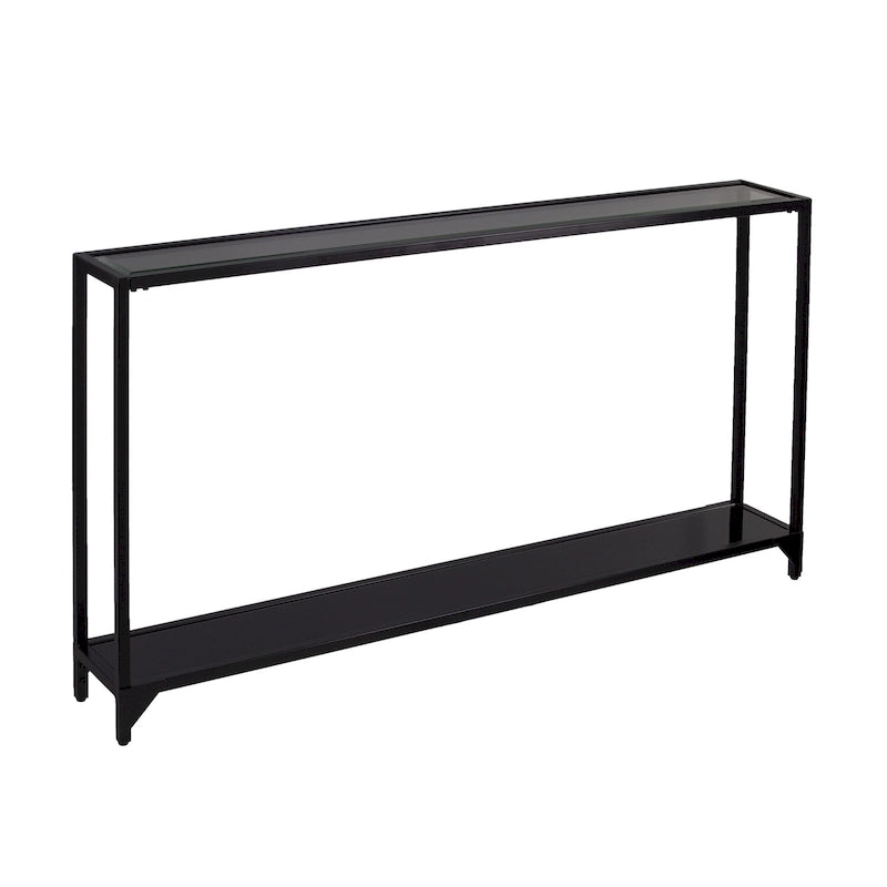 56-Inch Glass Top Console Table with Metal Frame and Lower Shelf