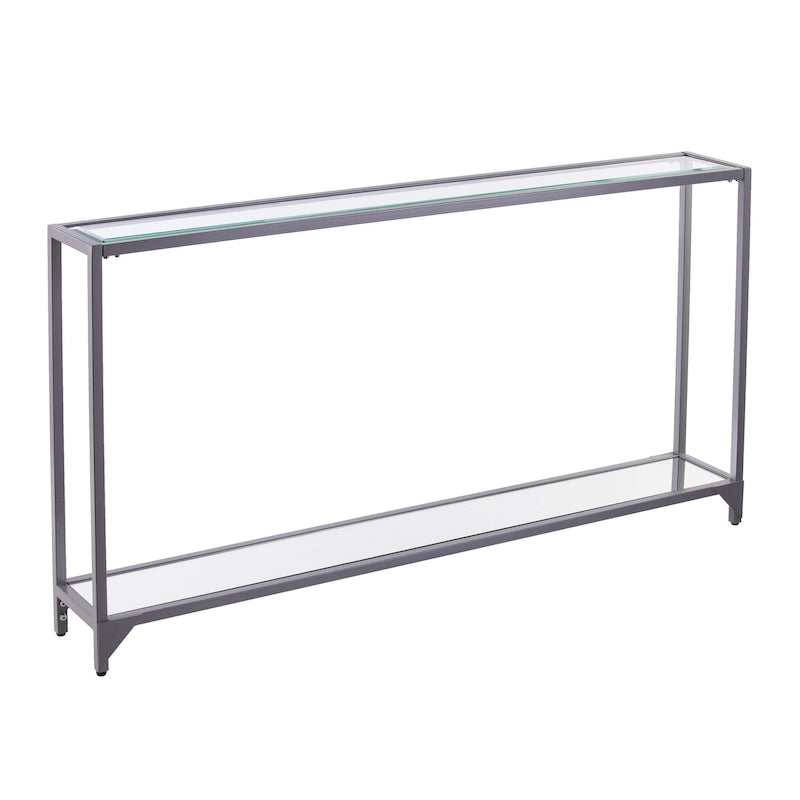 56-Inch Glass Top Console Table with Metal Frame and Lower Shelf