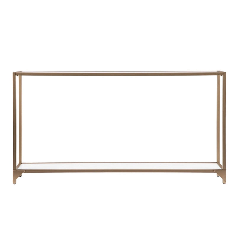 56-Inch Glass Top Console Table with Metal Frame and Lower Shelf