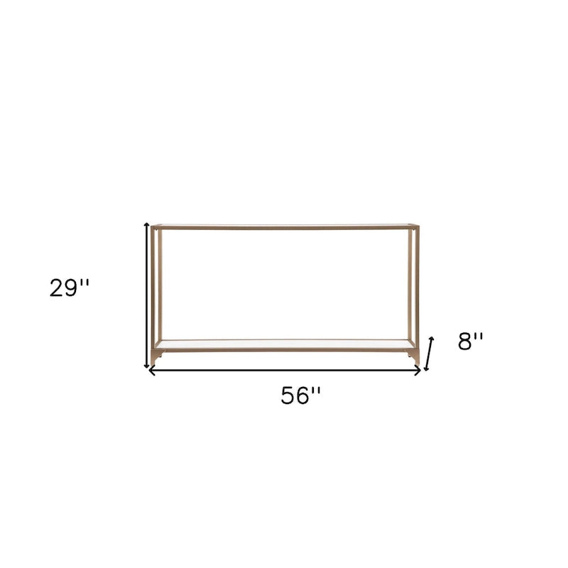 56-Inch Glass Top Console Table with Metal Frame and Lower Shelf