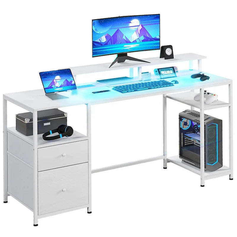 L-Shaped Corner Desk with Rotating Design and Storage Shelves