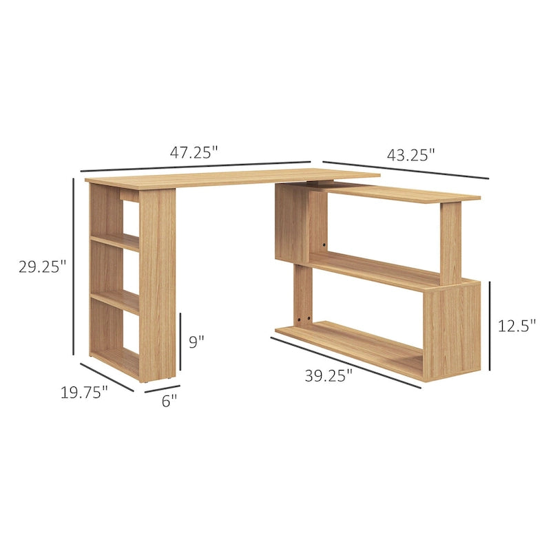 L-Shaped Corner Desk with Rotating Design and Storage Shelves