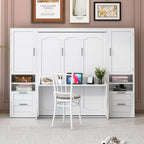 Queen Size Murphy Bed Wall Bed with Closet, Desk, Drawers and Shelves