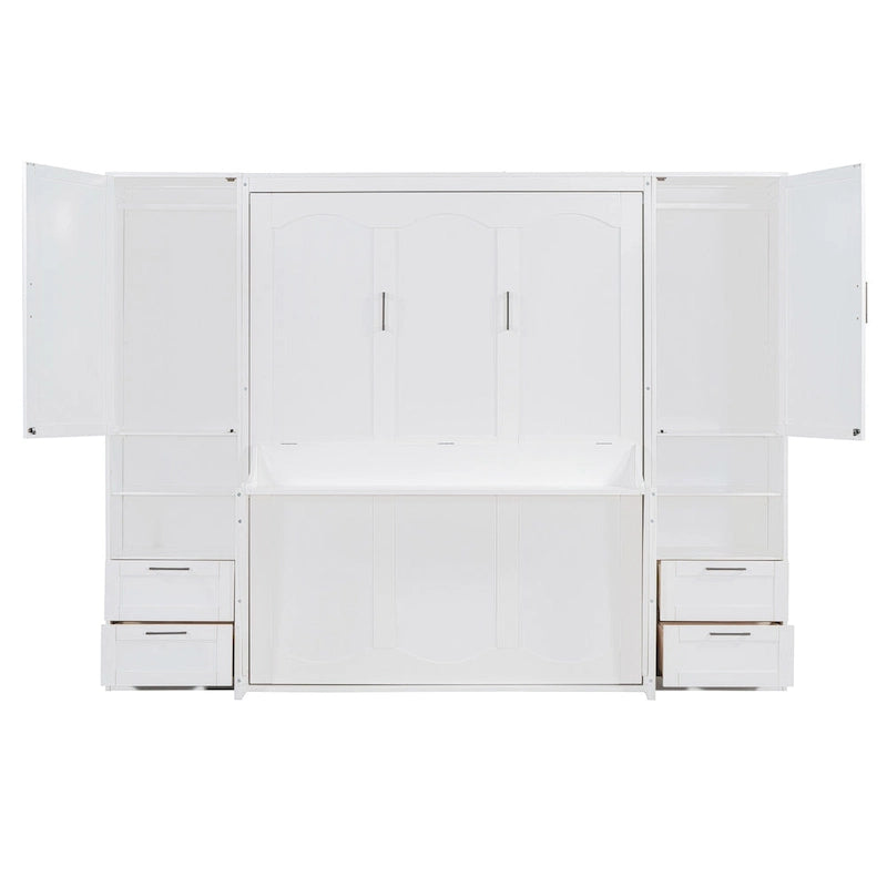 Queen Size Murphy Wall Bed with Wardrobe, Drawers and Shelves