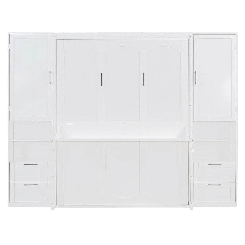 Queen Size Murphy Wall Bed with Wardrobe, Drawers and Shelves