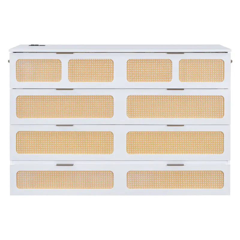Murphy Bed with Rattan Pattern, Storage Drawers